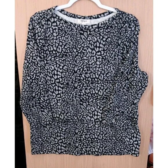 Style & Co. XL‎ Leopard Print 100% Supima Cotton 3/4 Sleeve Envelope Shoulder - Picture 1 of 7